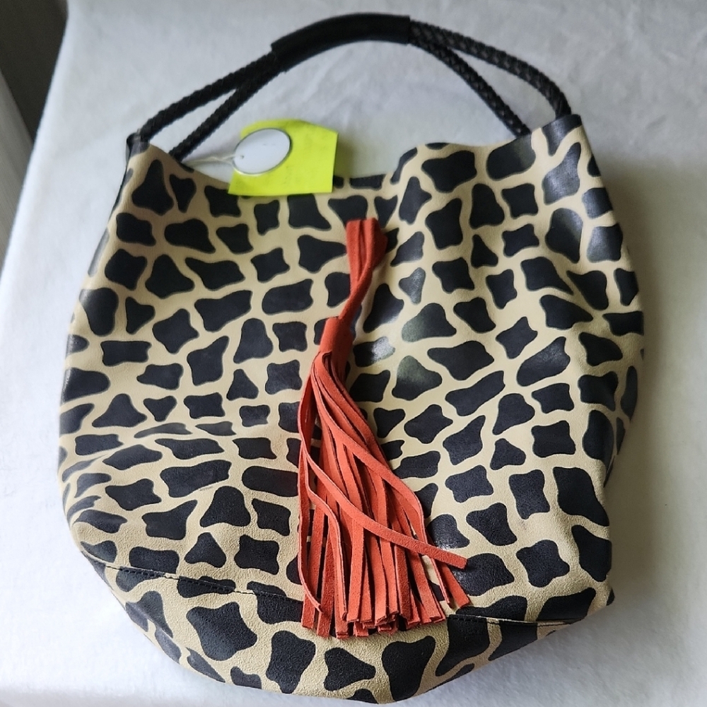 Leopard Print Hobo Bag with Red Tassel